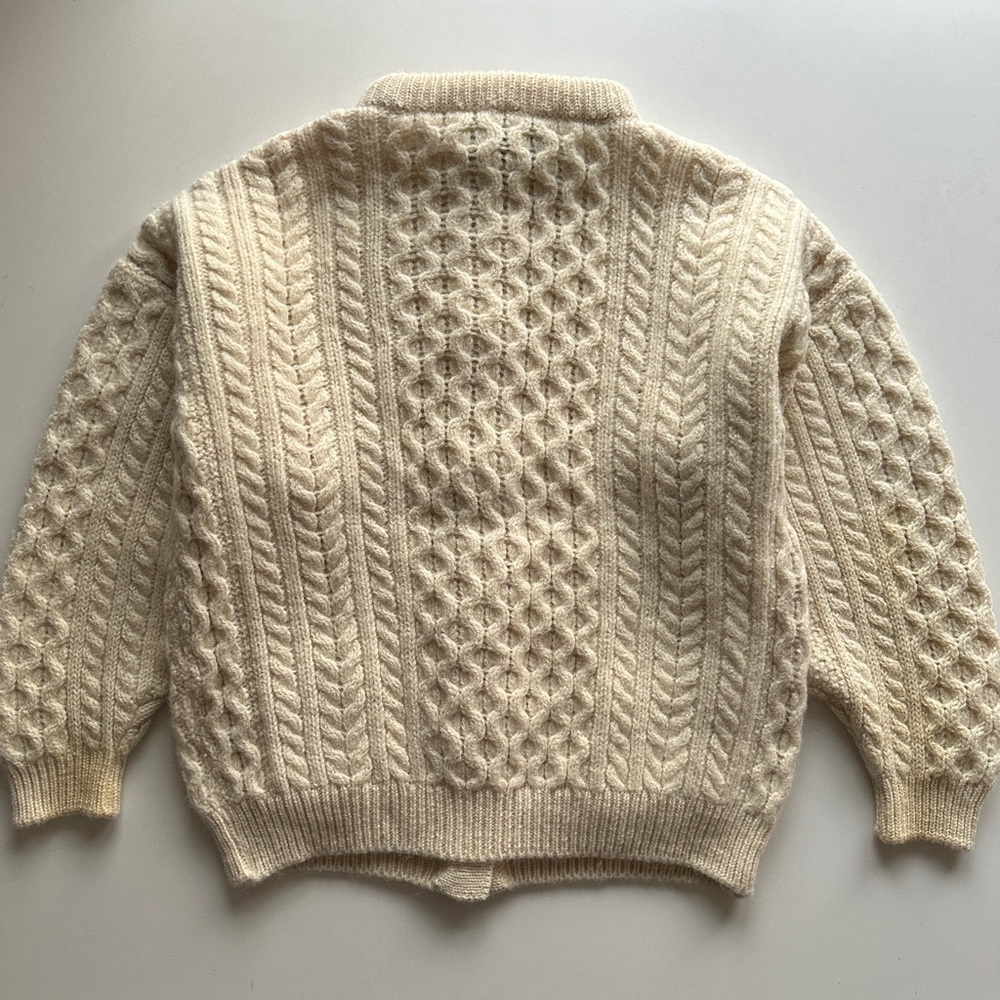 Vintage Aran Irish Fisherman Chunky Cable Knit Button-Up Cardigan - Picture 2 of 14